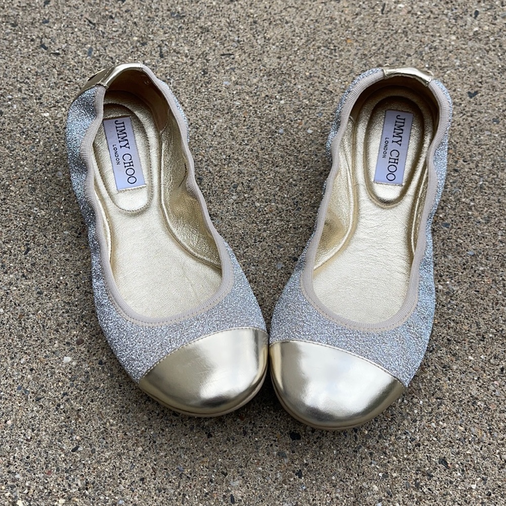 Jimmy Choo gold (and sparkly) flats size 38
